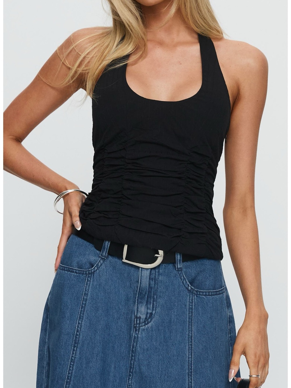 Princess Polly Black Ruched Racer Tank Top - US 4/ Small